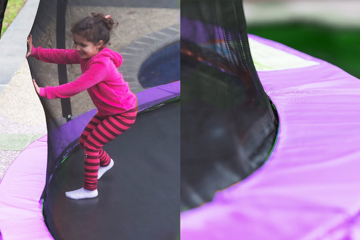 Kahuna 16ft Outdoor Trampoline Kids Children With Safety Enclosure Pad Mat Ladder Basketball Hoop Set - Purple - SILBERSHELL