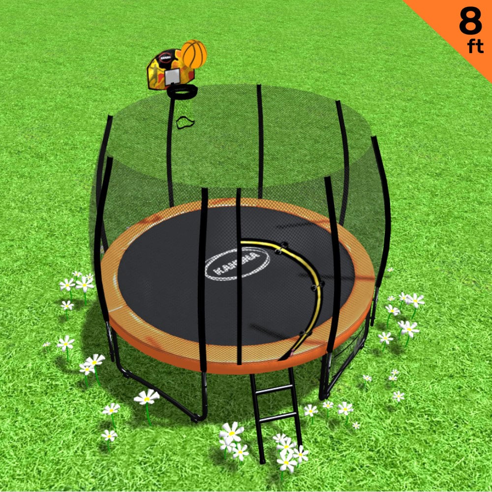 Kahuna 8ft Twister Springless Trampoline Round Free Safety Net Pad Mat with Basket Ball Set Orange - SILBERSHELL