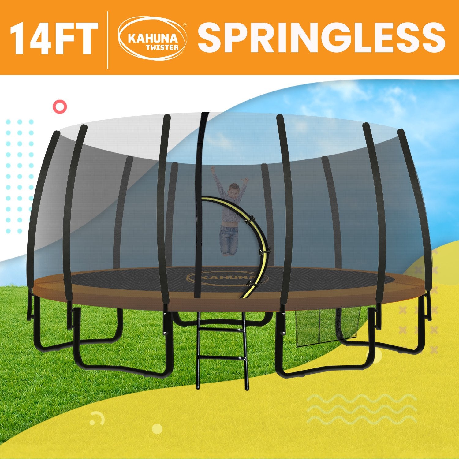 Kahuna Twister 14ft Springless Trampoline Outdoor Kids Safety Net Pad Mat - SILBERSHELL