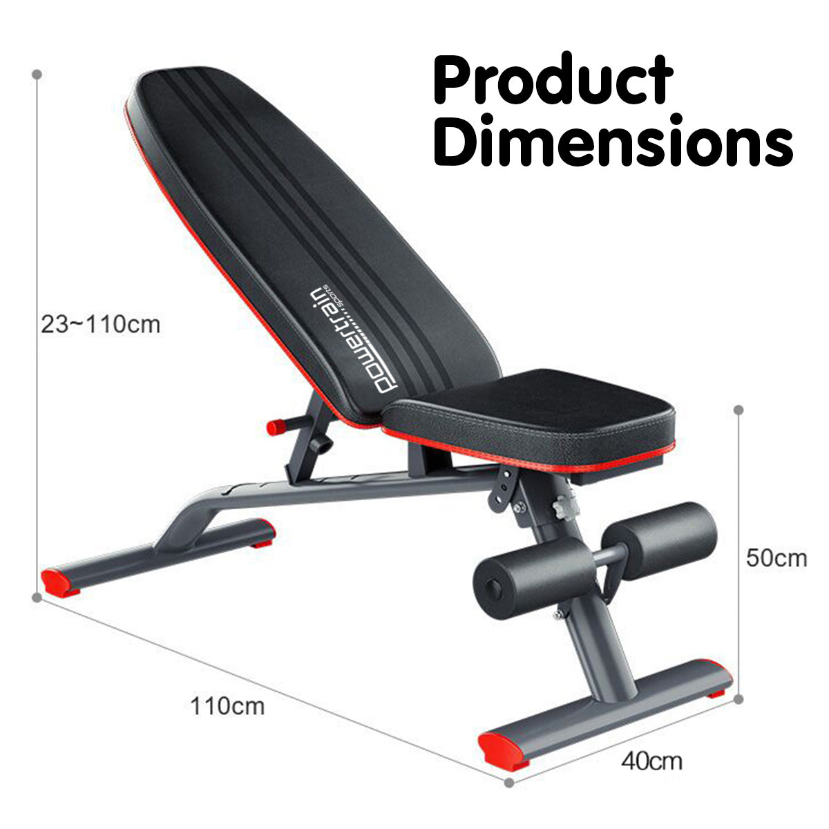 Powertrain Home Gym Bench Adjustable Flat Incline Decline FID 250KG Load - SILBERSHELL