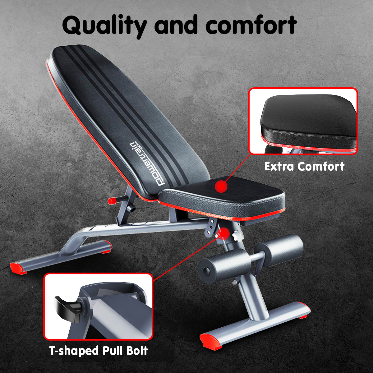 Powertrain Home Gym Bench Adjustable Flat Incline Decline FID 250KG Load - SILBERSHELL