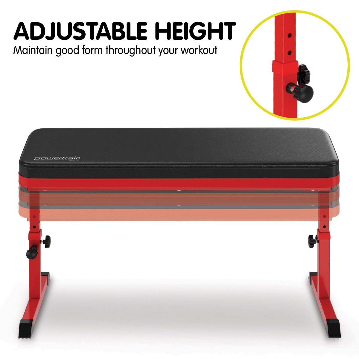 Powertrain Height-Adjustable Exercise Home Gym Flat Weight Bench - SILBERSHELL