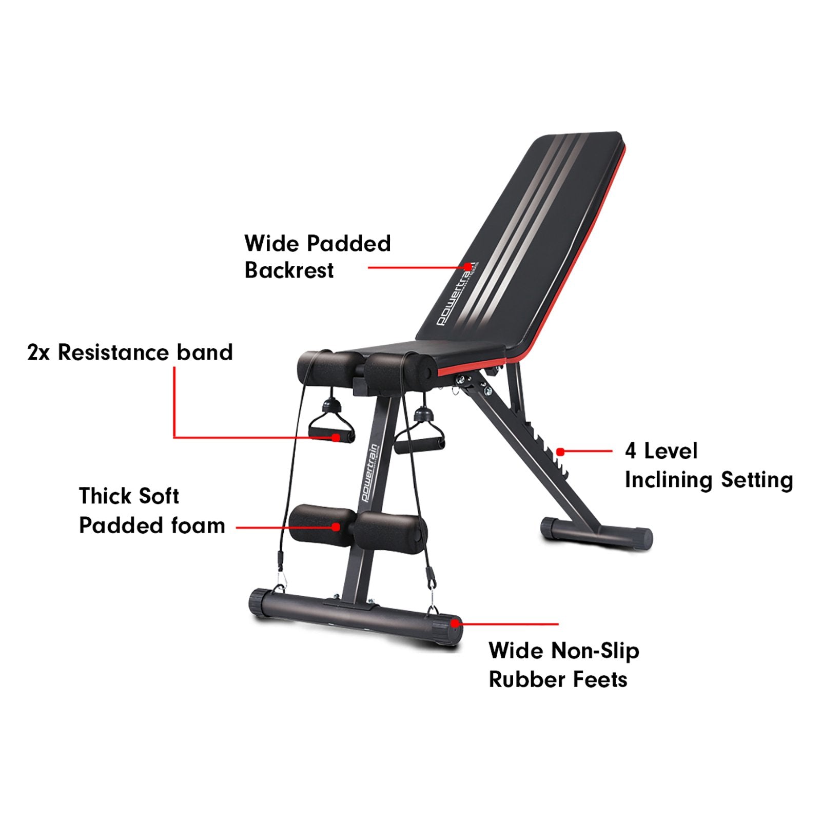 Powertrain Adjustable Incline Decline Exercise Bench Resistance Bands - SILBERSHELL