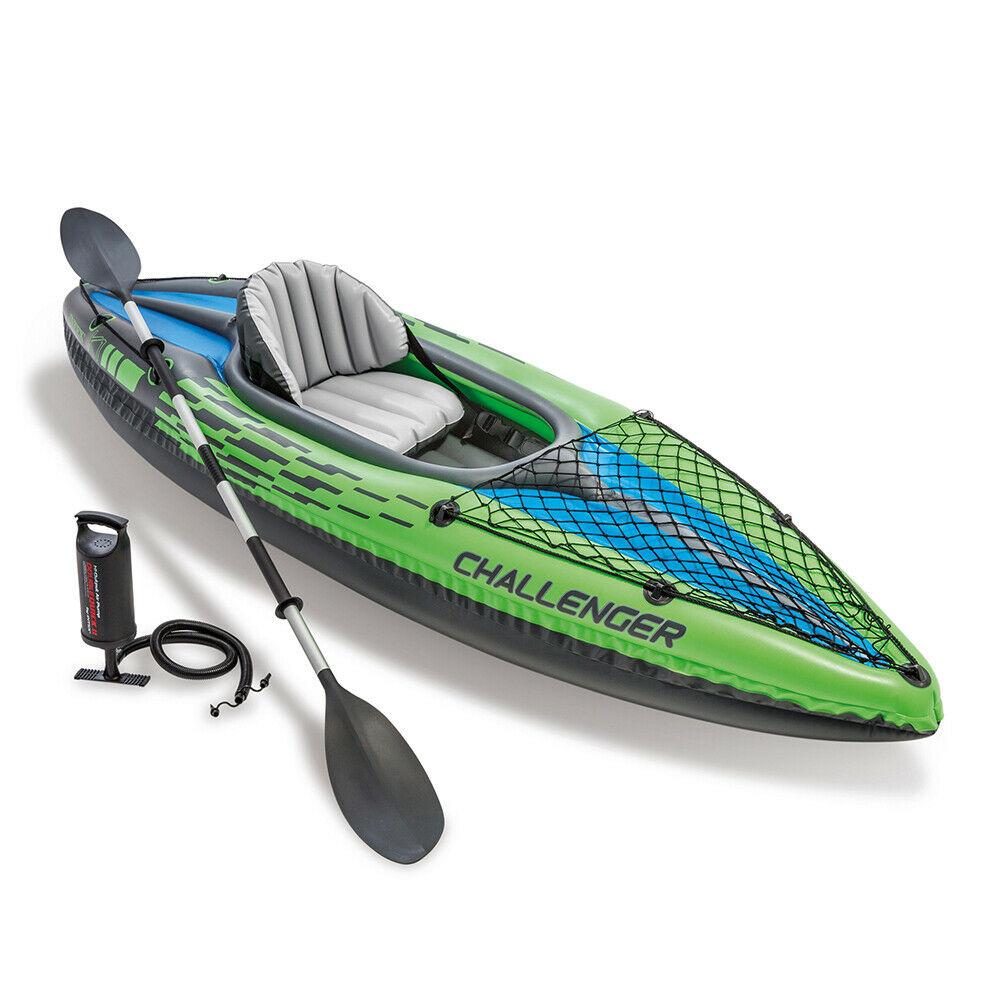 Intex Sports Challenger K1 Inflatable Kayak 1 Seat Floating Boat Oars River Lake 68305NP - SILBERSHELL