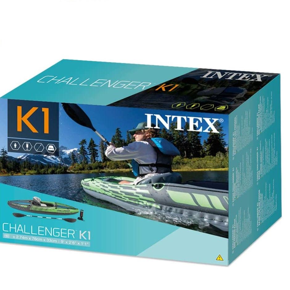 Intex Sports Challenger K1 Inflatable Kayak 1 Seat Floating Boat Oars River Lake 68305NP - SILBERSHELL