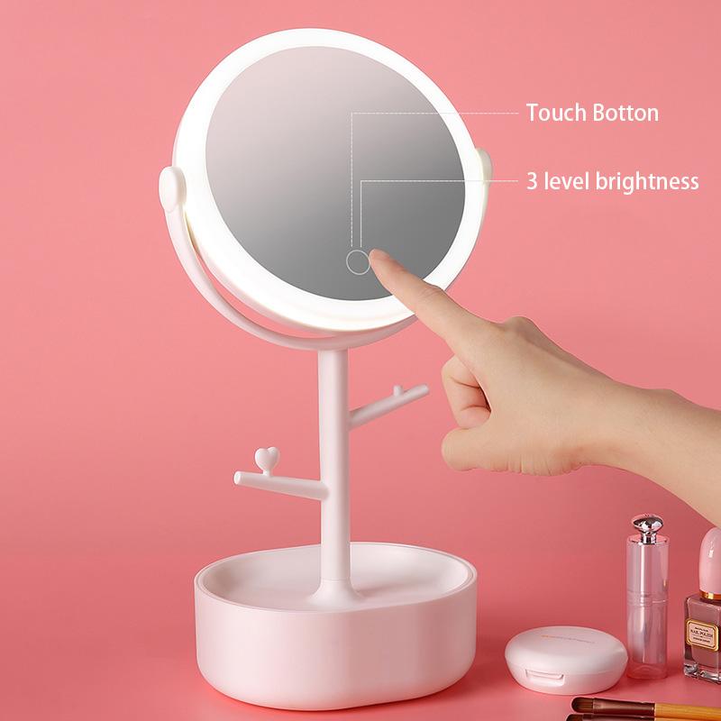 Ecoco Smart LED Light Cosmetic Makeup Mirror USB Touch Screen Home Desk Vanity 360° Pink - SILBERSHELL