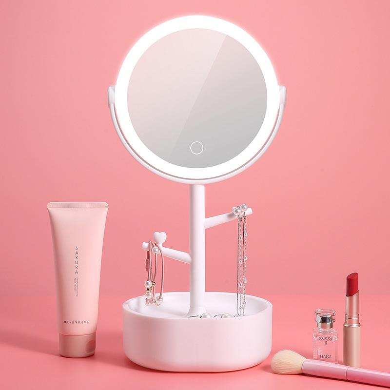 Ecoco Smart LED Light Cosmetic Makeup Mirror USB Touch Screen Home Desk Vanity 360° Pink - SILBERSHELL