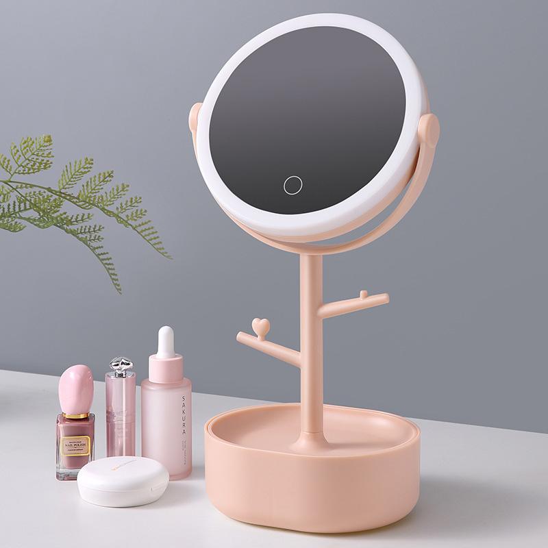 Ecoco Smart LED Light Cosmetic Makeup Mirror USB Touch Screen Home Desk Vanity 360° Pink - SILBERSHELL