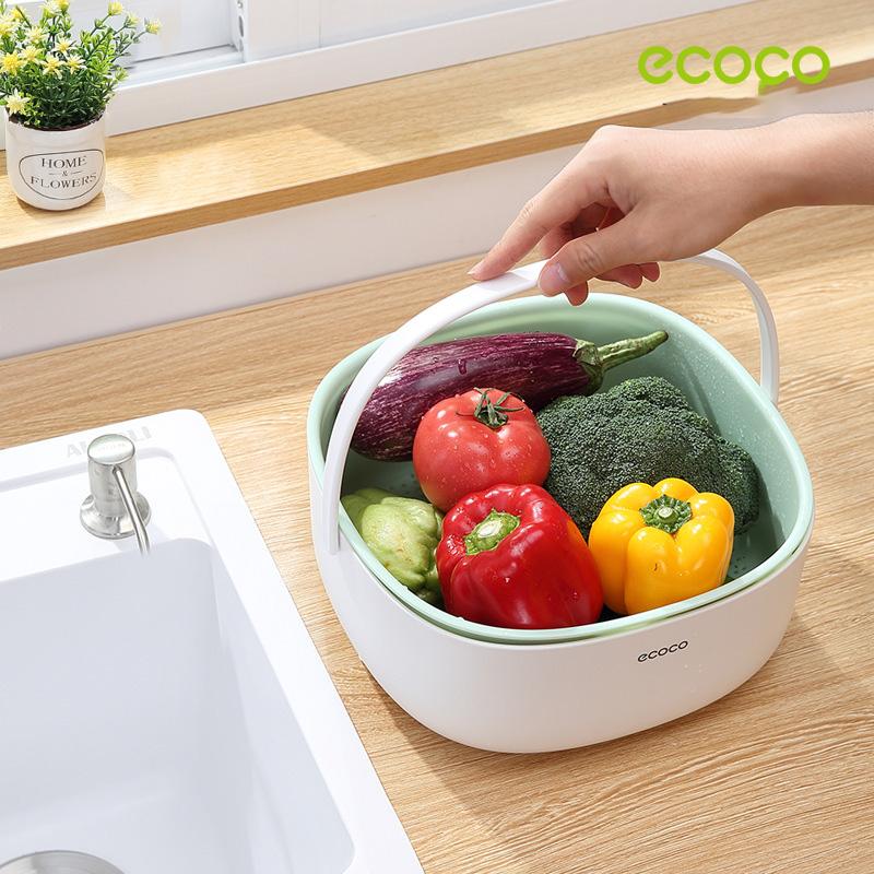 Ecoco Double Drain Basket Bowl Washing Kitchen Strainer Noodles Vegetables Fruit Sink Supplies Grey - SILBERSHELL