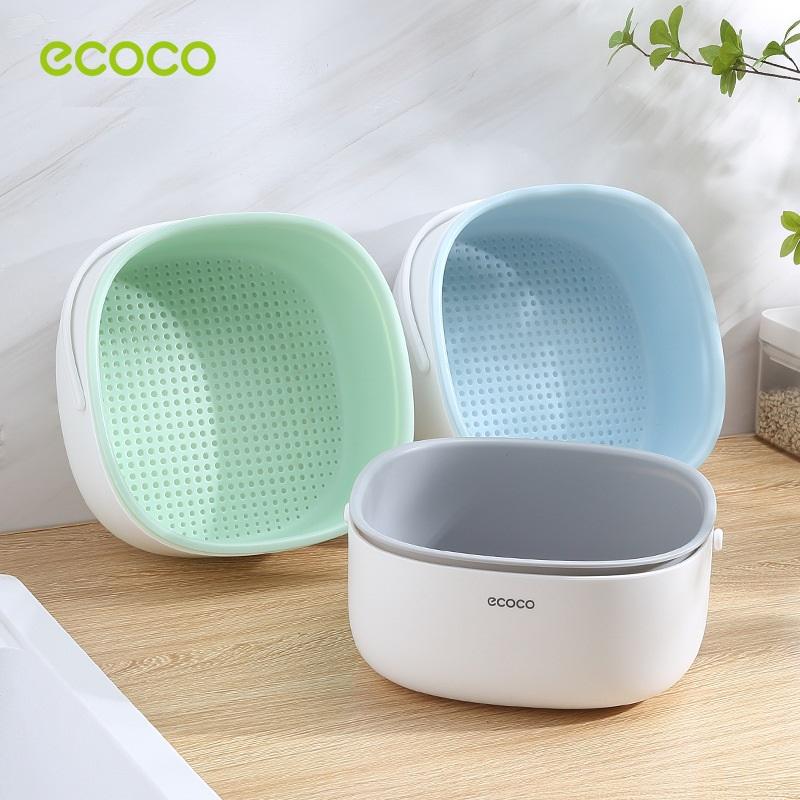 Ecoco Double Drain Basket Bowl Washing Kitchen Strainer Noodles Vegetables Fruit Sink Supplies Grey - SILBERSHELL