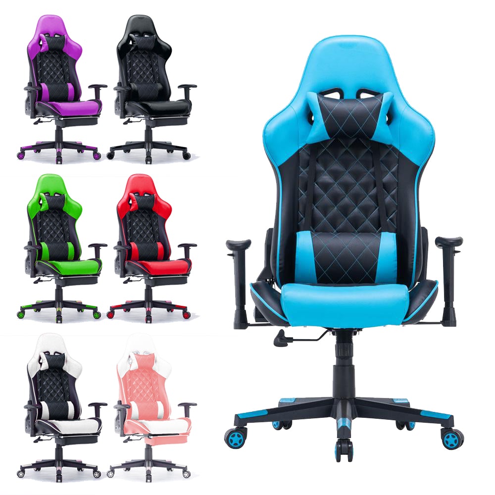 Gaming Chair Ergonomic Racing chair 165° Reclining Gaming Seat 3D Armrest Footrest Black Blue - SILBERSHELL