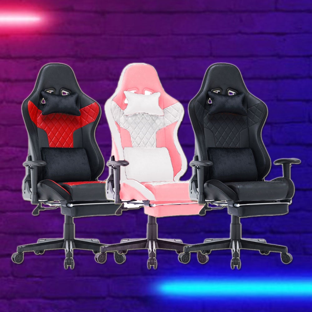 7 RGB Lights Bluetooth Speaker Gaming Chair Ergonomic Racing chair 165° Reclining Gaming Seat 4D Armrest Footrest Black Red - SILBERSHELL