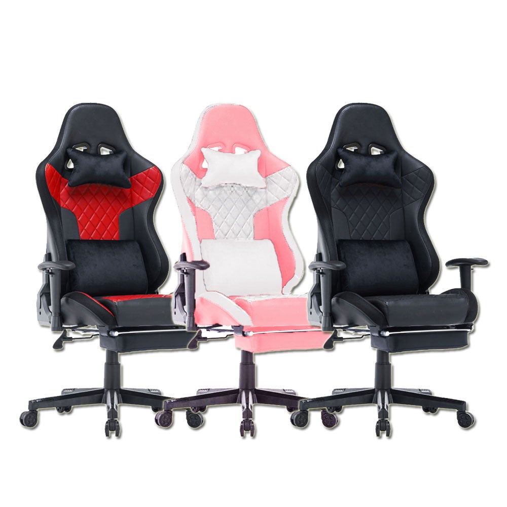 7 RGB Lights Bluetooth Speaker Gaming Chair Ergonomic Racing chair 165° Reclining Gaming Seat 4D Armrest Footrest Pink White - SILBERSHELL
