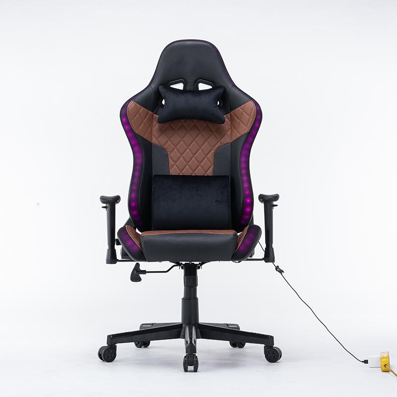 7 RGB Lights Bluetooth Speaker Gaming Chair Ergonomic Racing chair 165° Reclining Gaming Seat 4D Armrest Footrest Pink White - SILBERSHELL