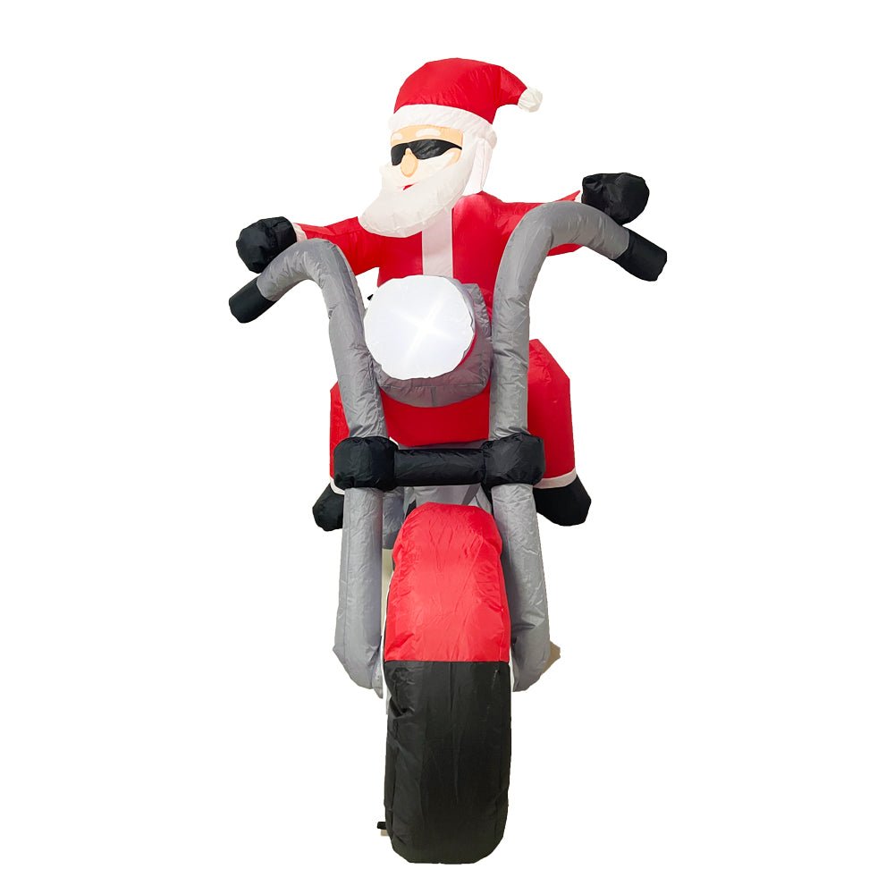 Sparkling Christmas Tree Lights Xmas Inflatable Santa Red Motorcycle Rider 2.1m Long - SILBERSHELL