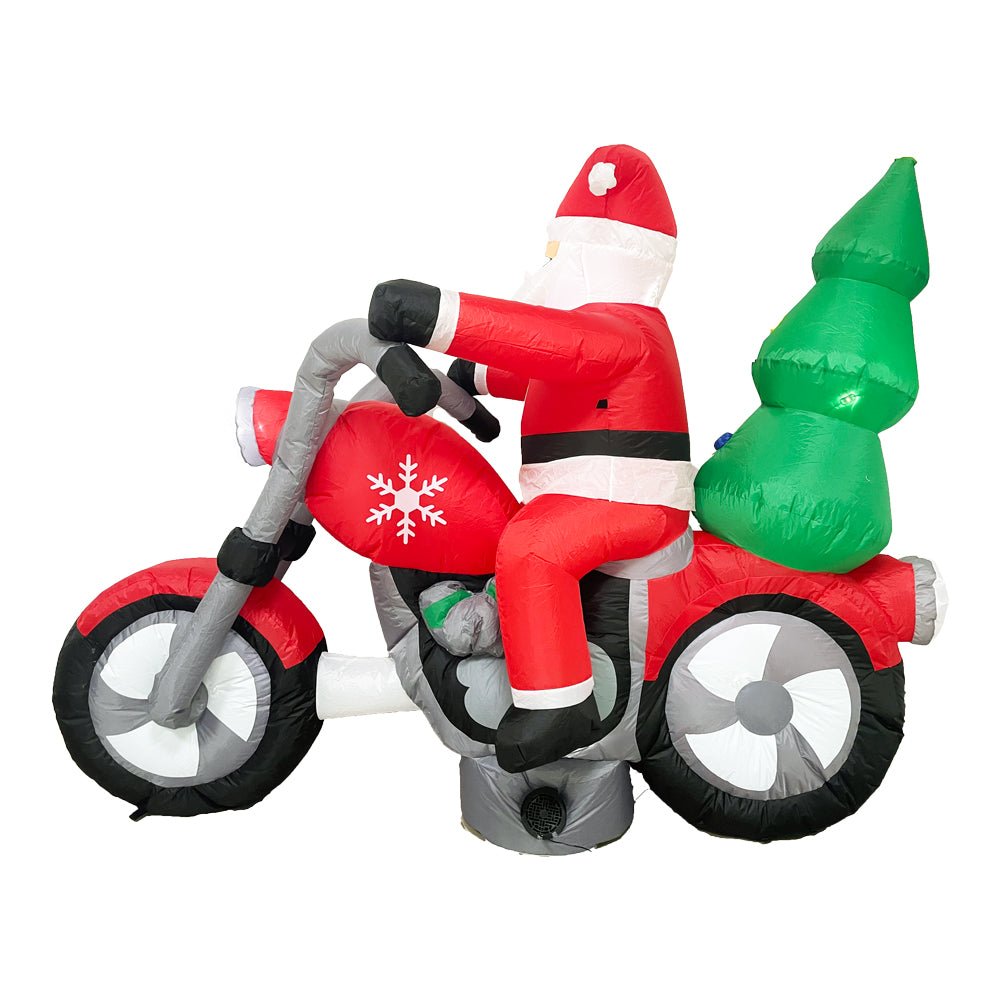 Sparkling Christmas Tree Lights Xmas Inflatable Santa Red Motorcycle Rider 2.1m Long - SILBERSHELL