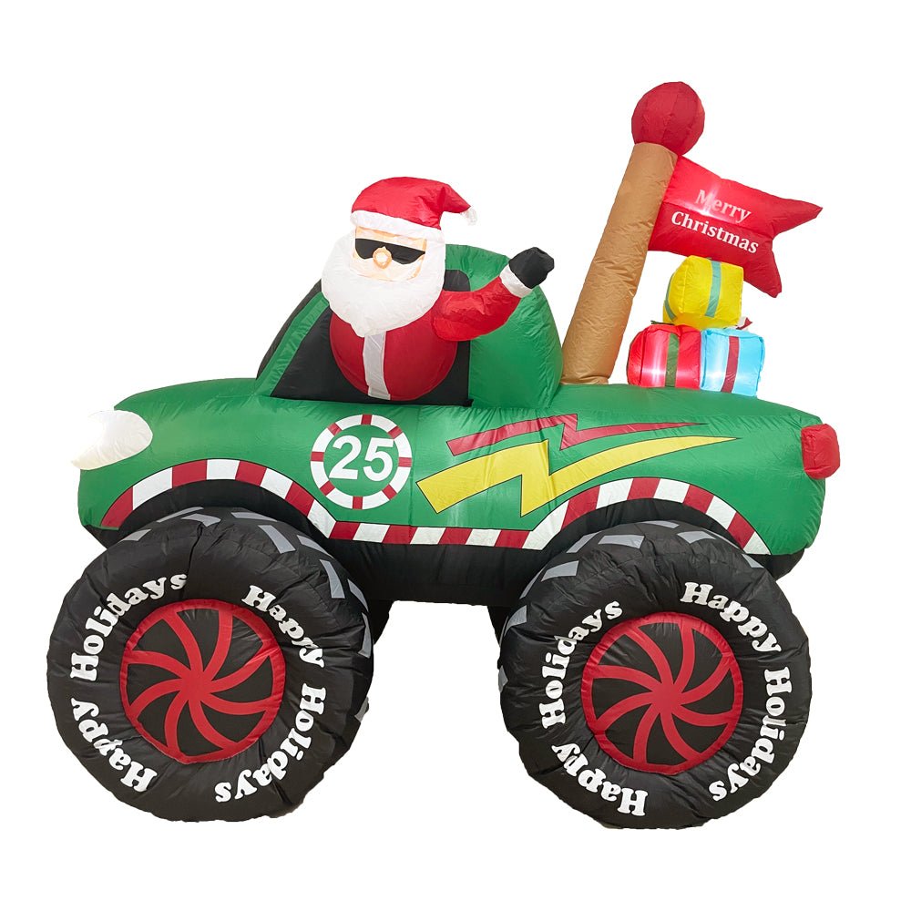 Radiant Christmas Lights Monster Truck Gift Flag Xmas Inflatable Santa 1.8m Height - SILBERSHELL