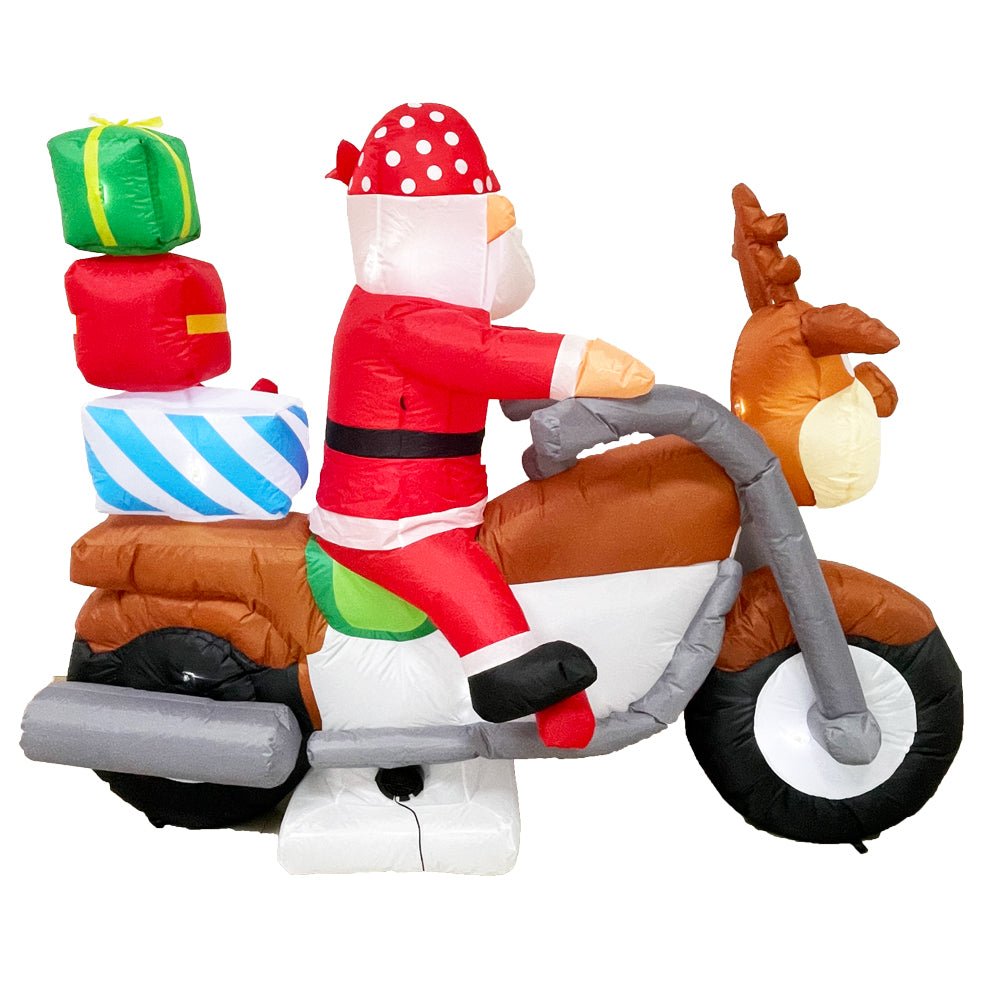 Radiant Christmas Lights Elk Motorcycle Gift Xmas Inflatable Santa 2.1m Long - SILBERSHELL