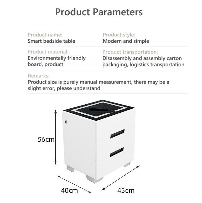 Smart Bedside Tables Side 3 Drawers Wireless Charging Nightstand LED Light USB Right Hand Connection - SILBERSHELL