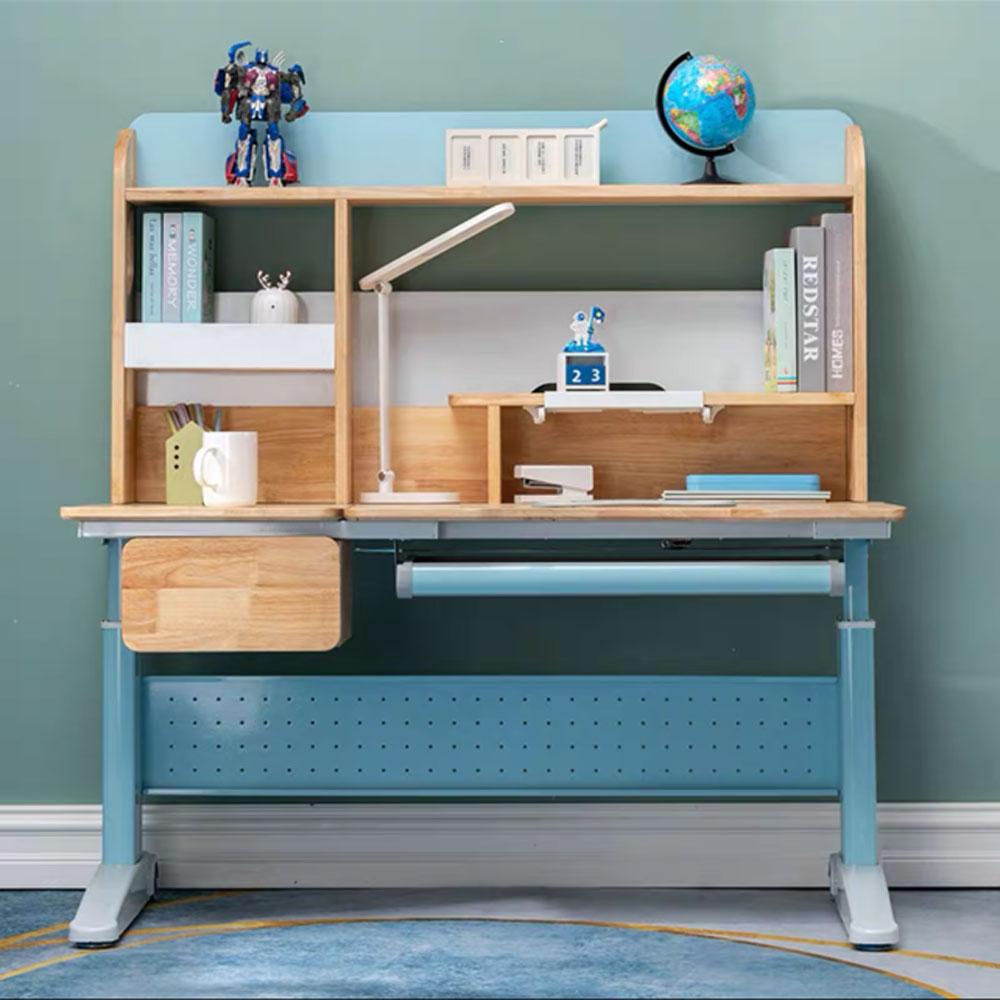 Solid Rubber Wood Height Adjustable Children Kids Ergonomic Blue Study Desk Only 120cm AU - SILBERSHELL