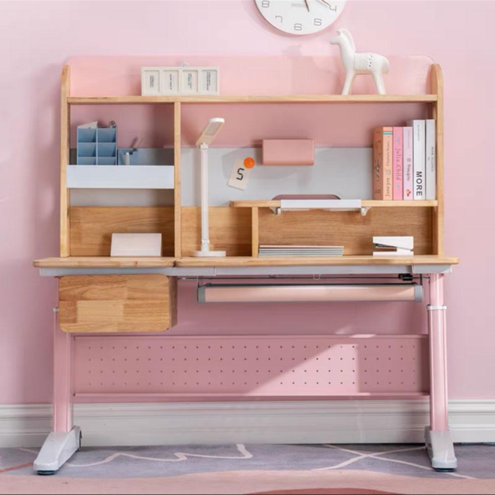 Solid Rubber Wood Height Adjustable Children Kids Ergonomic Pink Study Desk Only 120cm AU - SILBERSHELL