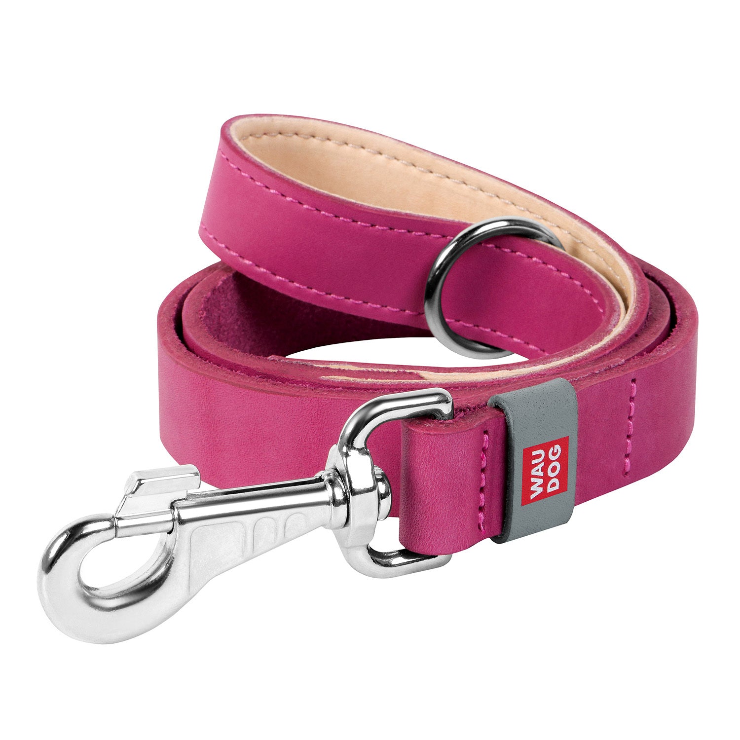 Waudog Flat Leather Clip Leash 25MM PINK 122CM - SILBERSHELL