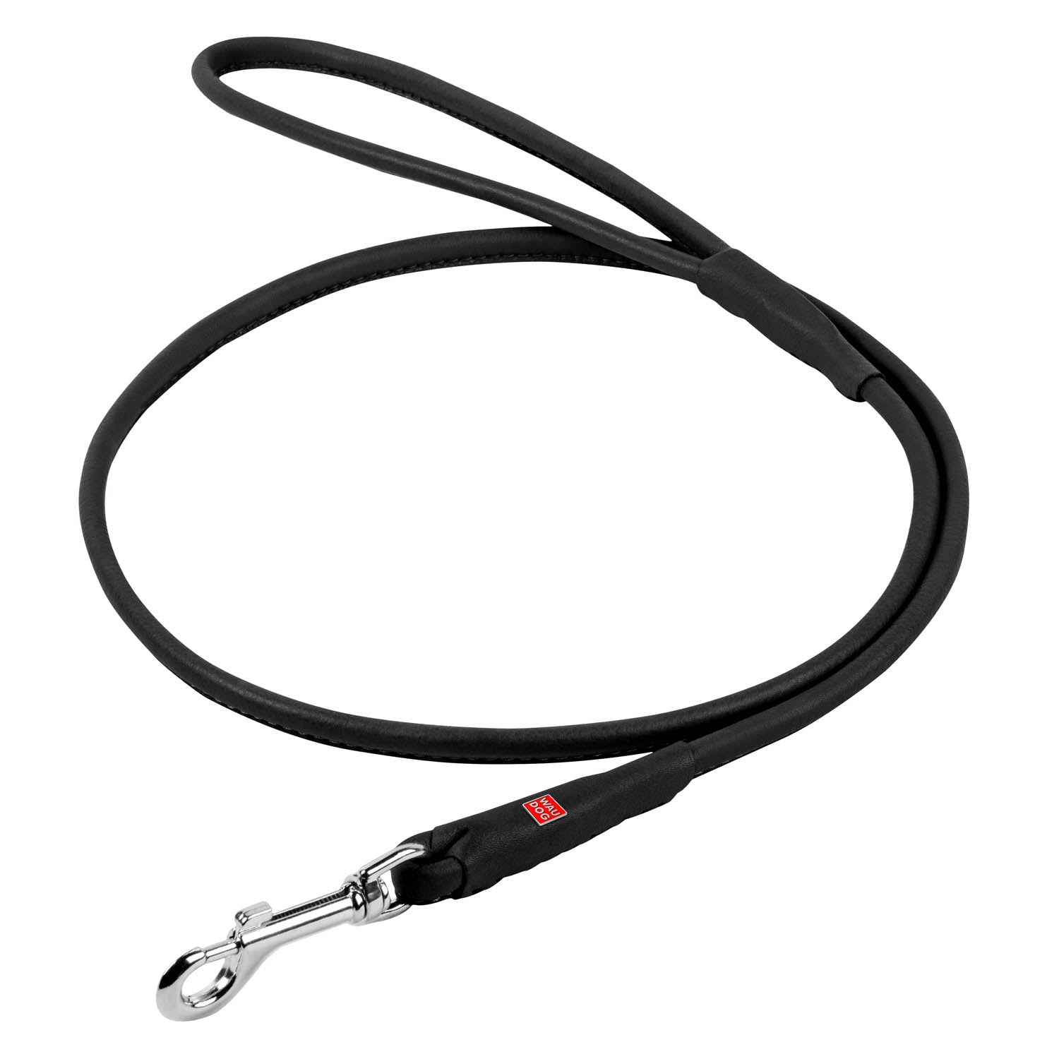 Waudog Leather Dog Clip Leash 13MM ROUND BLACK 183CM - SILBERSHELL