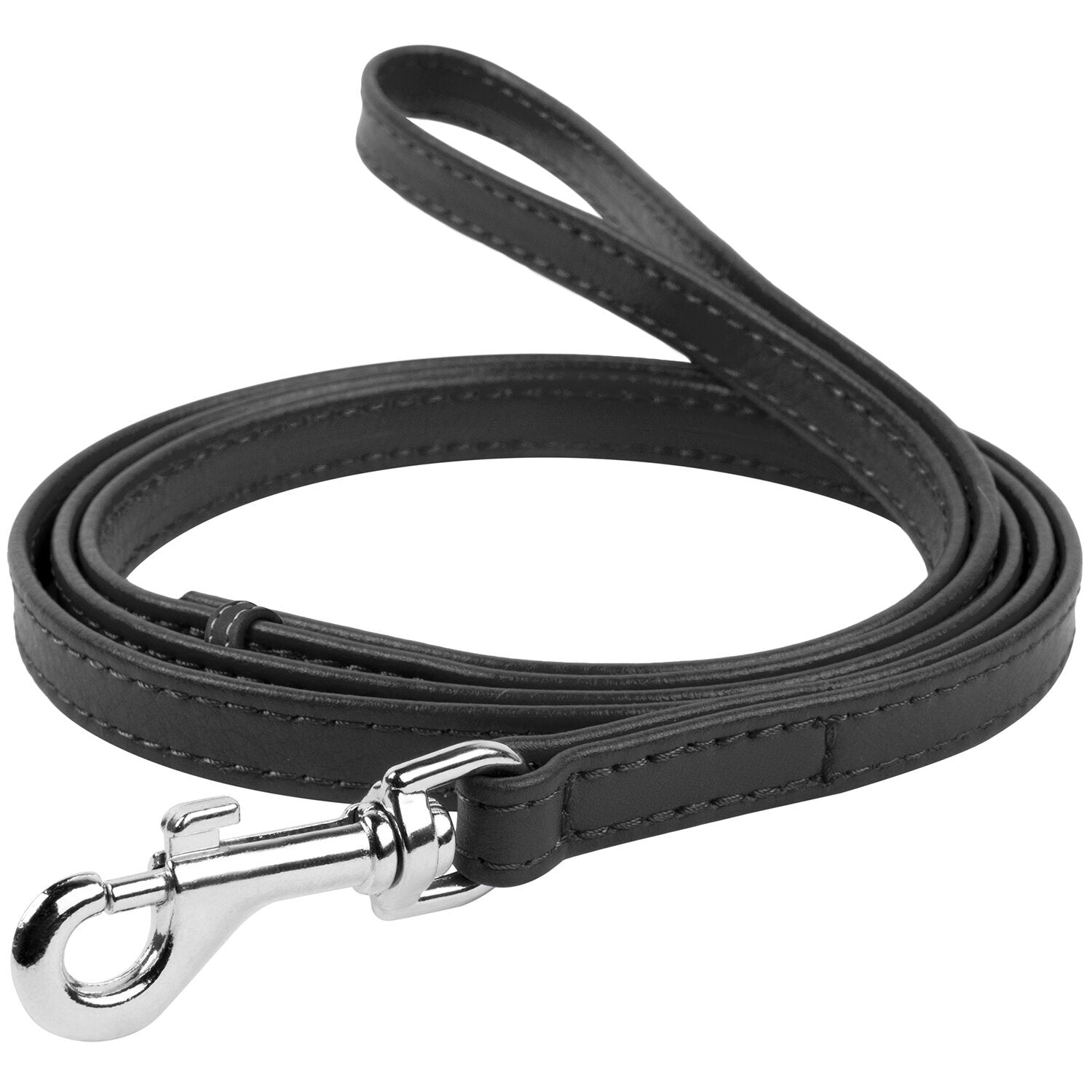 Waudog Leather Flat Clip Leash W9MM - L122CM BLACK - SILBERSHELL