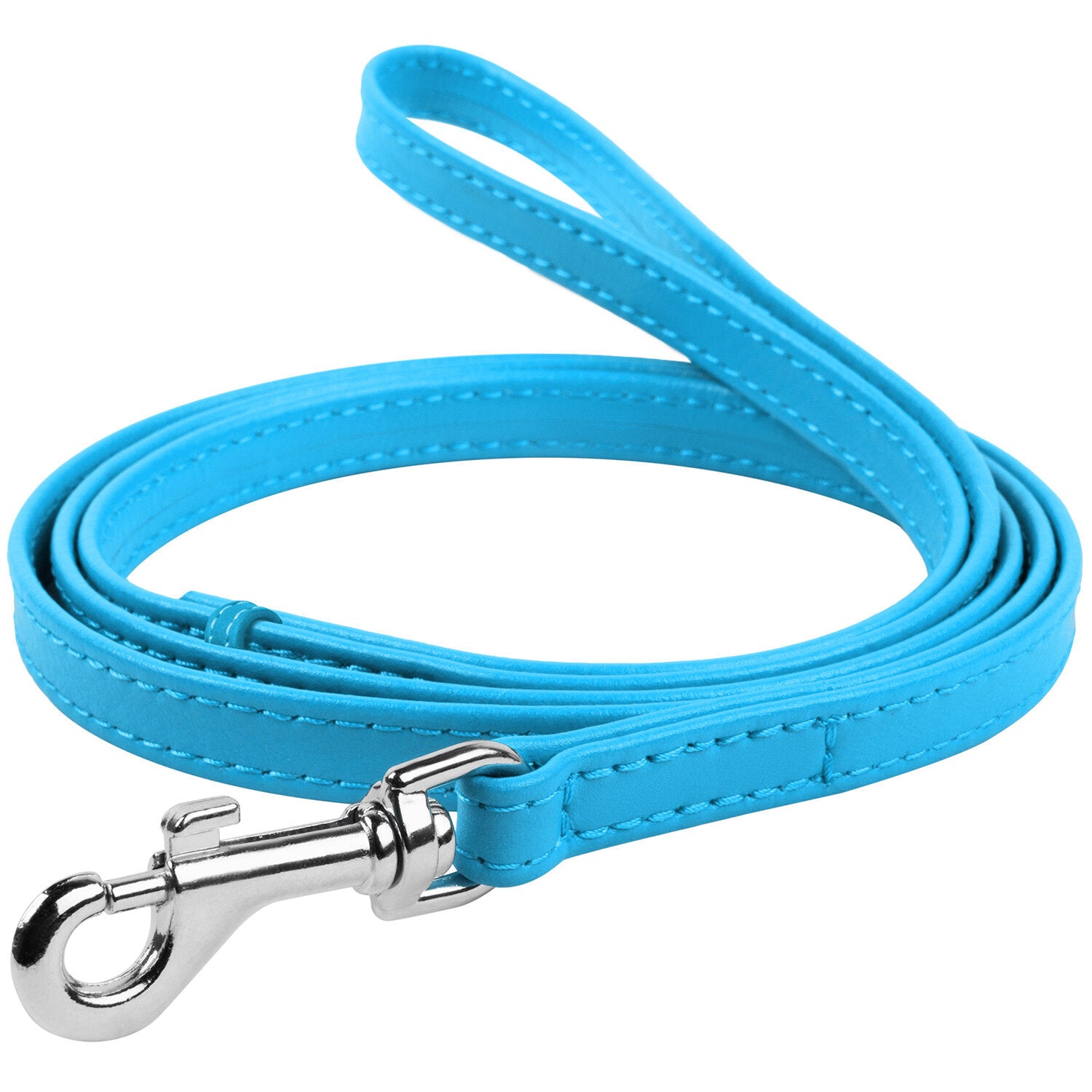 Waudog Leather Flat Clip Leash W9MM - L122CM BLUE - SILBERSHELL