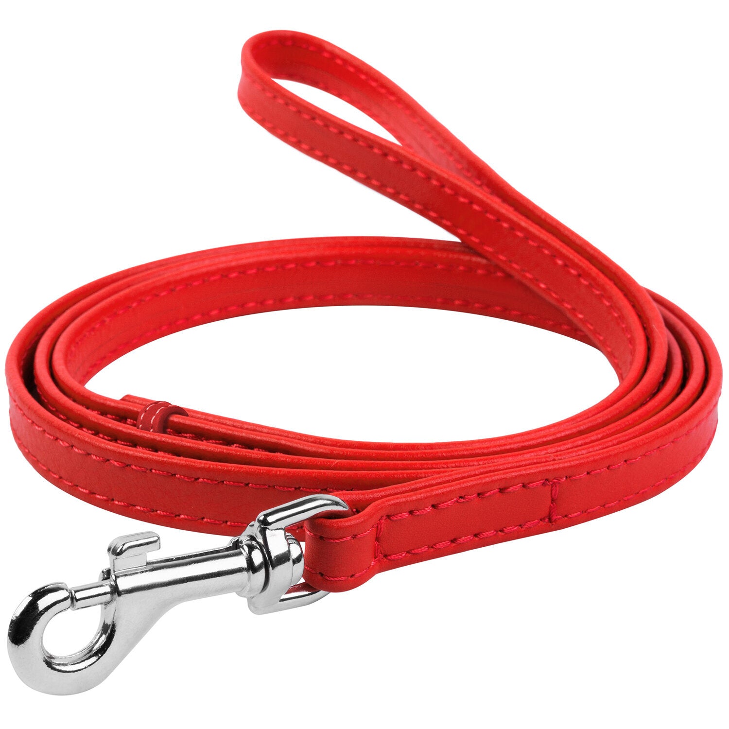 Waudog Leather Flat Clip Leash W9MM - L122CM RED - SILBERSHELL