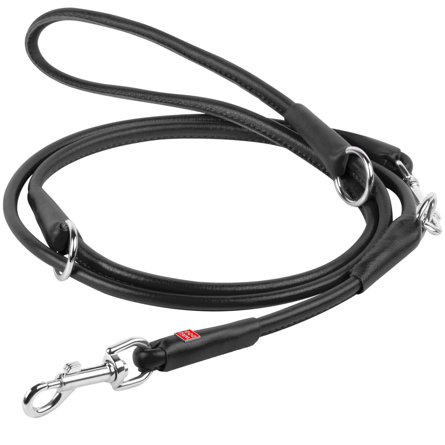 Waudog Black Leather Round Adjustable Clip Leash W10MM-L183CM - SILBERSHELL