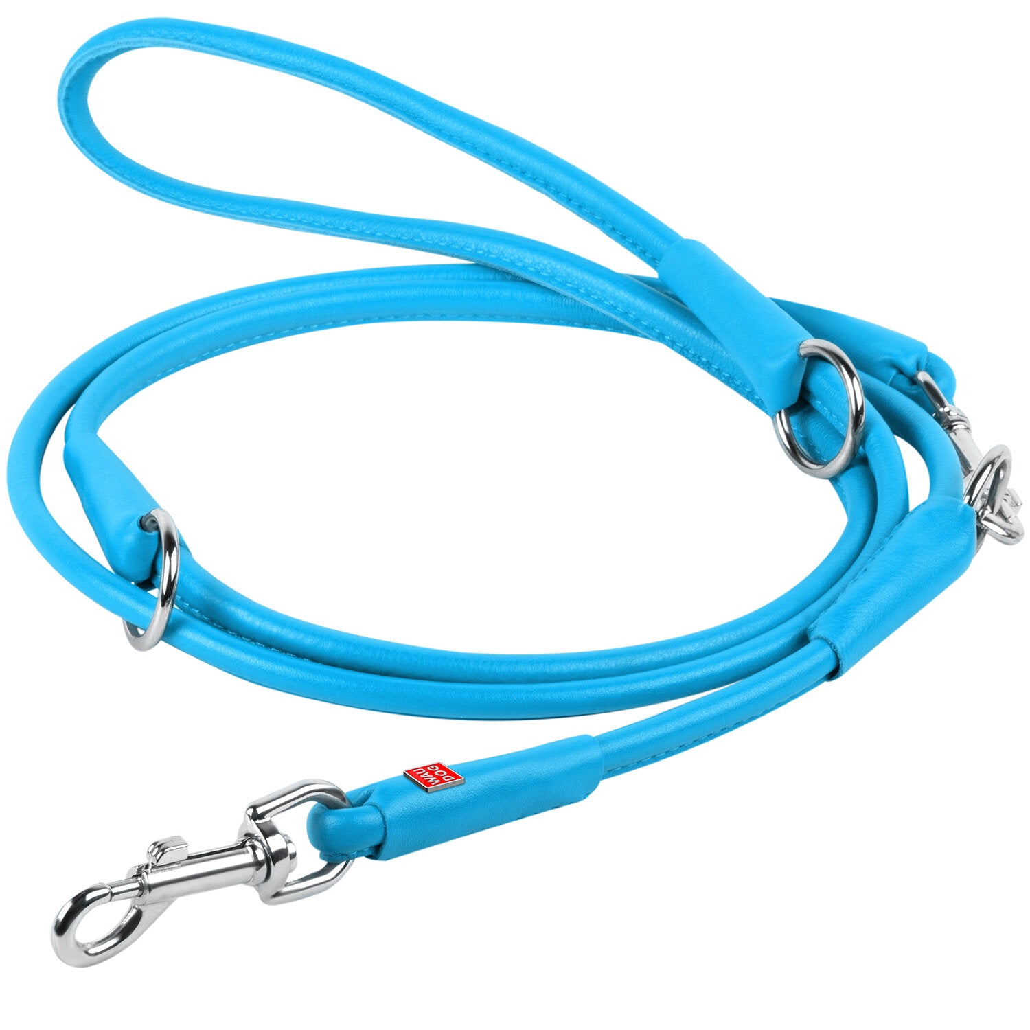 Waudog Blue Leather Round Adjustable Clip Leash W10MM-L183CM - SILBERSHELL