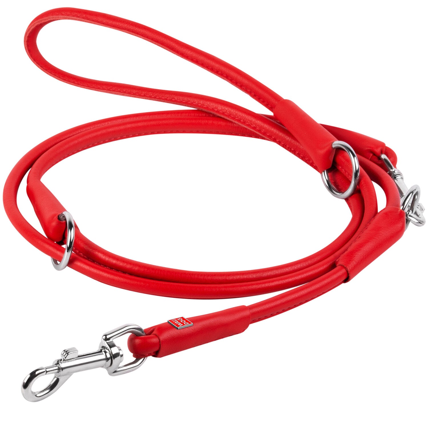 Waudog Red Leather Round Adjustable Clip Leash W10MM-L183CM - SILBERSHELL