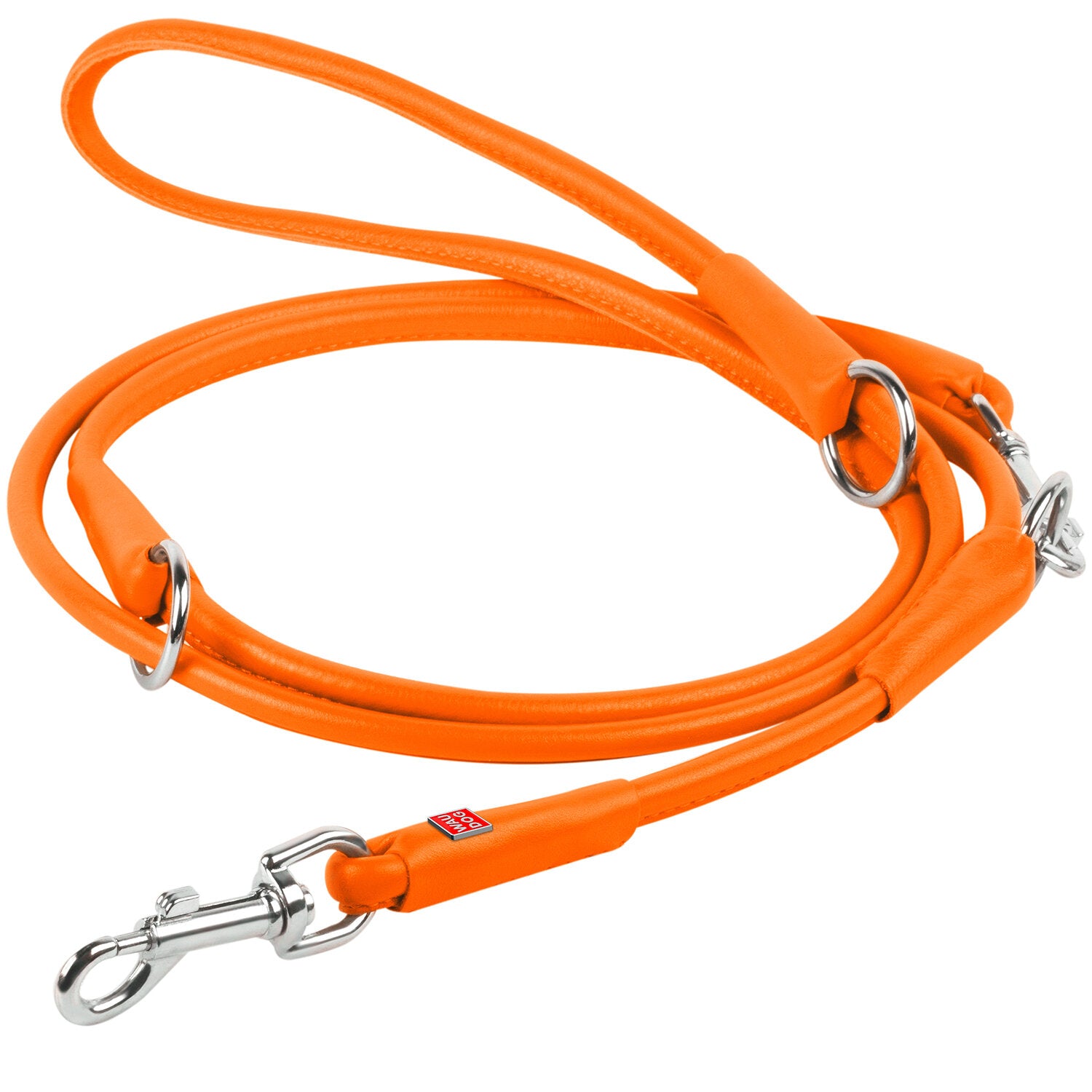 Waudog Orange Leather Round Adjustable Clip Leash W10MM-L183CM - SILBERSHELL