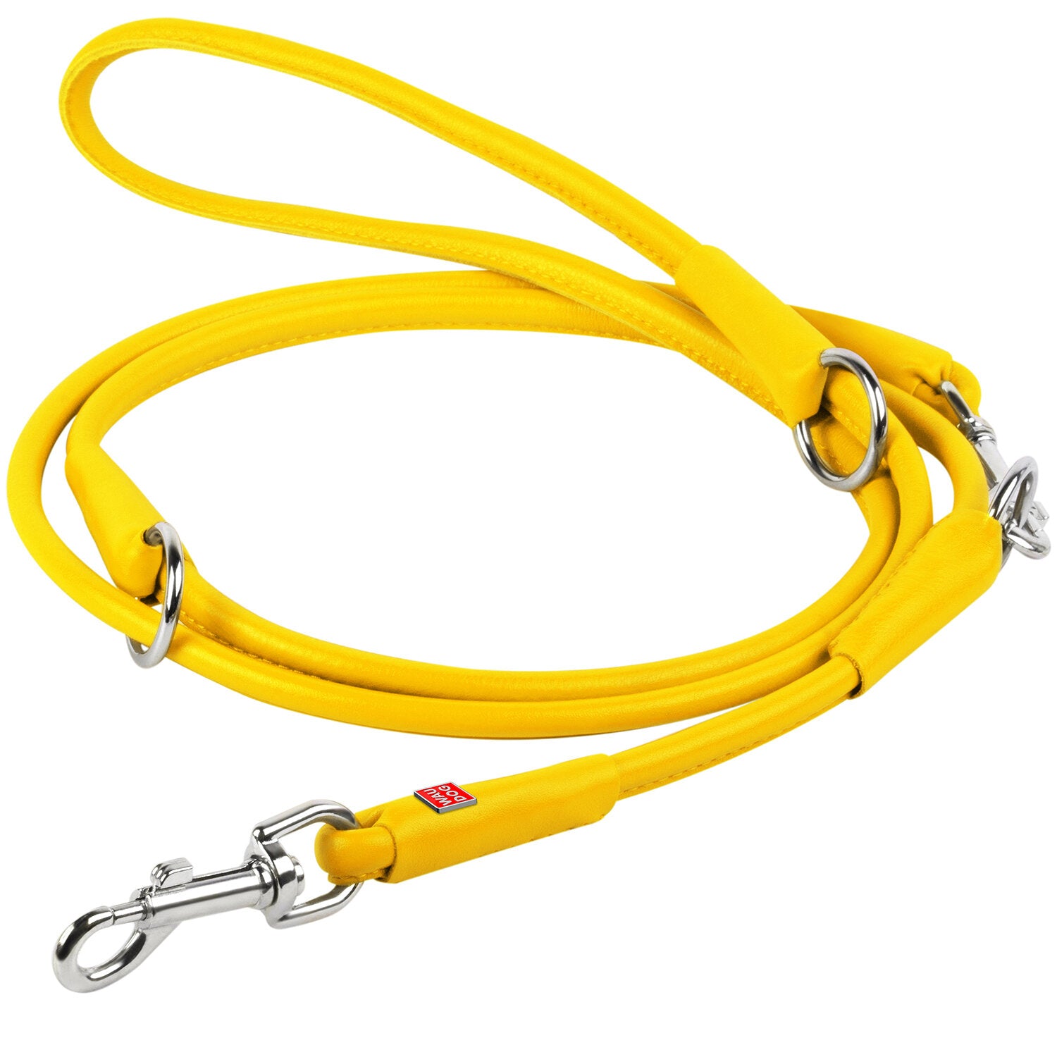 Waudog Yellow Leather Round Adjustable Clip Leash W10MM-L183CM - SILBERSHELL