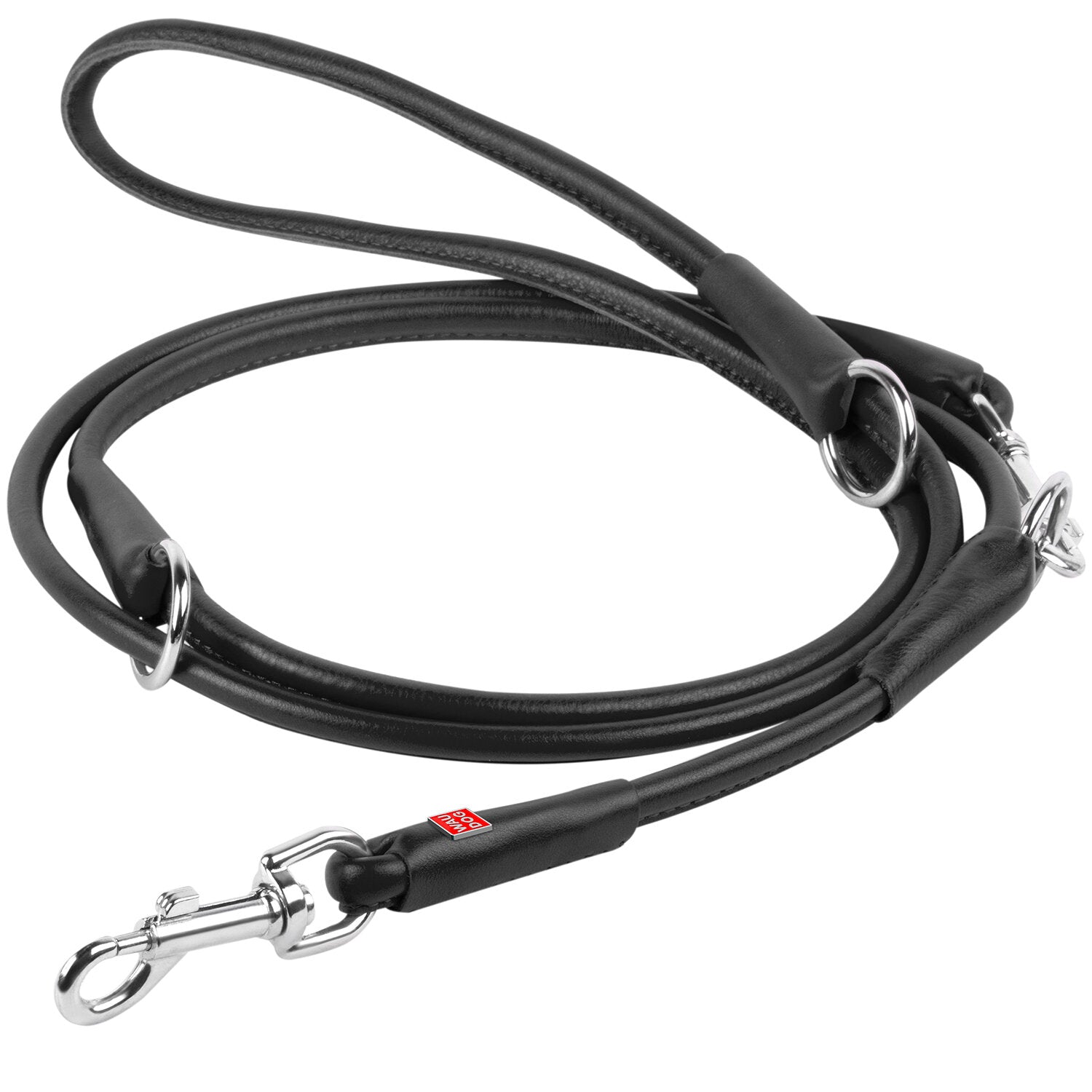Waudog Leather Dog Clip Leash 10MM BLACK ADJUSTABLE 183CM - SILBERSHELL