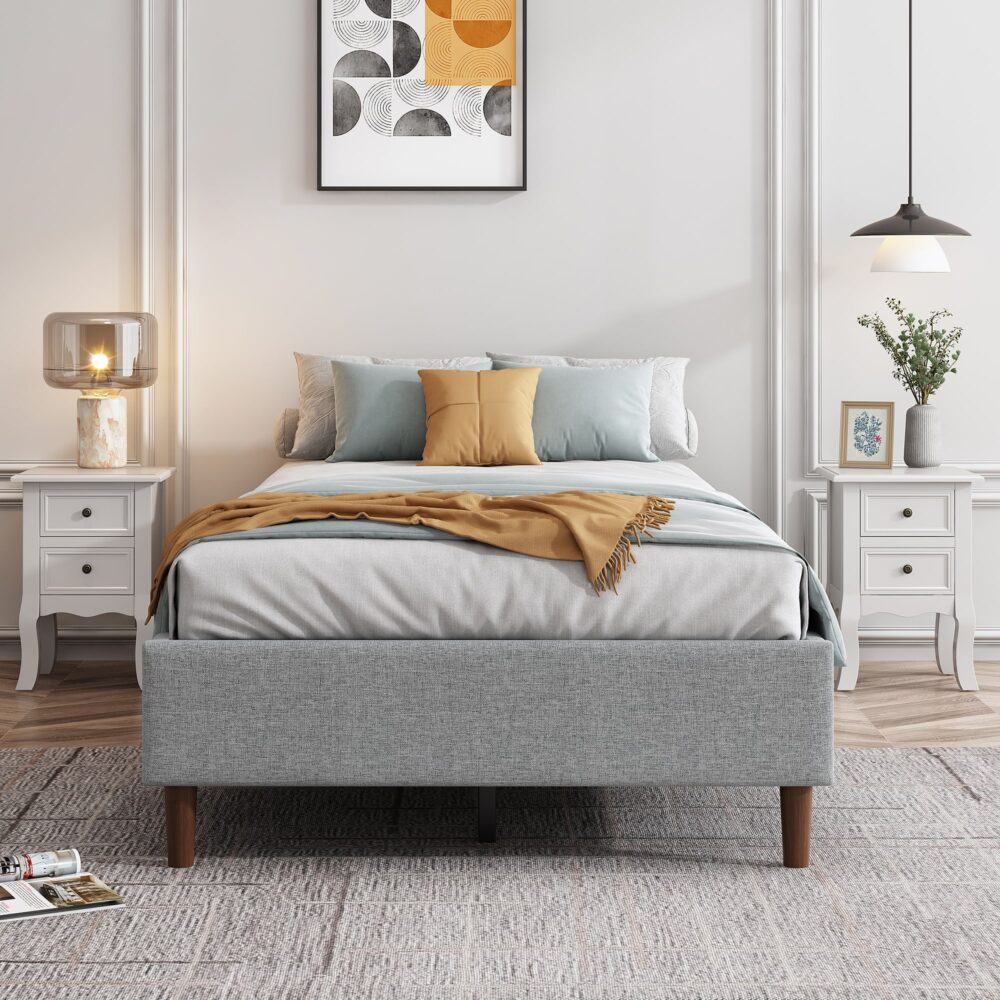 Bedframe with Wooden Slats (Light Grey) - Single - SILBERSHELL