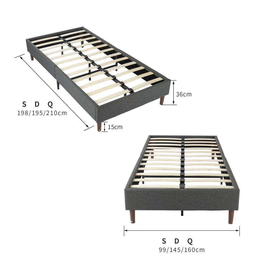 Bedframe with Wooden Slats (Light Grey) - Single - SILBERSHELL