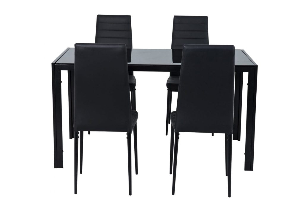 5PC Indoor Dining Table and Chairs Dinner Set Glass Leather Kitchen-Black - SILBERSHELL