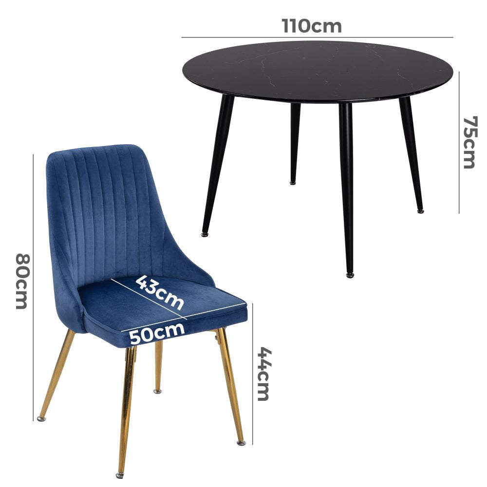 Blue Velvet Bistro Dining Set - SILBERSHELL