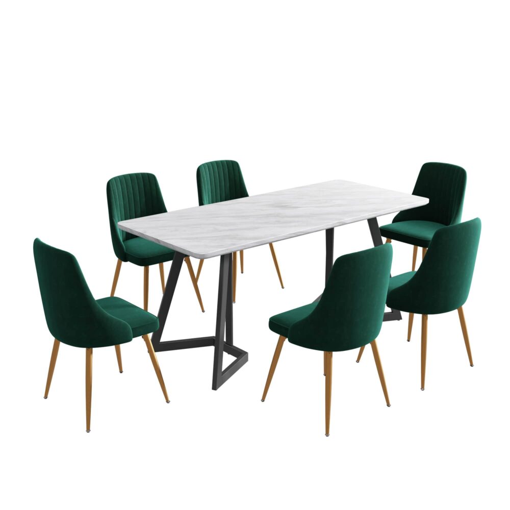 Marbleous Green Velvet Dining Set - SILBERSHELL