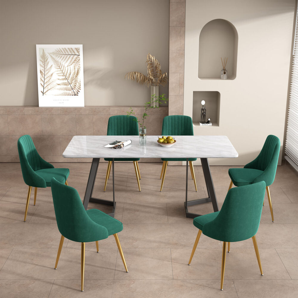 Marbleous Green Velvet Dining Set - SILBERSHELL