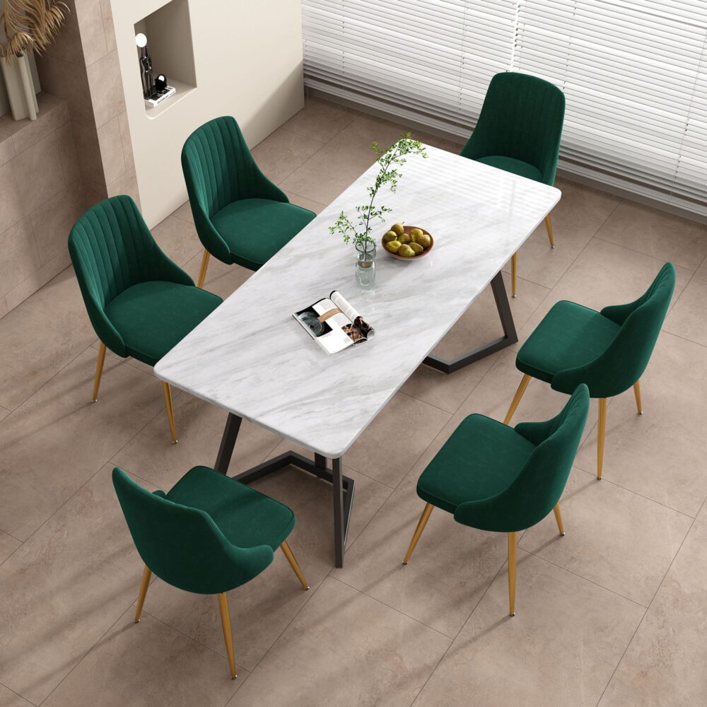 Marbleous Green Velvet Dining Set - SILBERSHELL