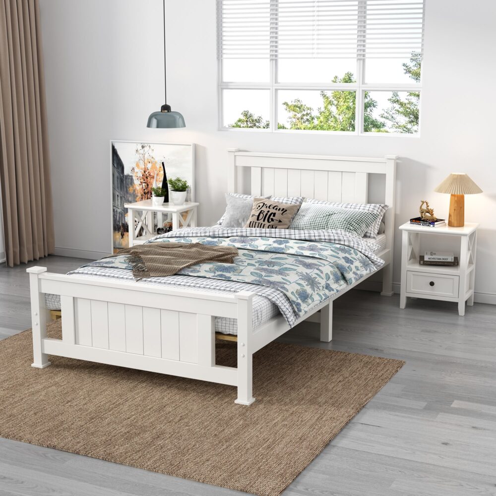 King Single Solid Pine Timber Bed Frame-White - SILBERSHELL