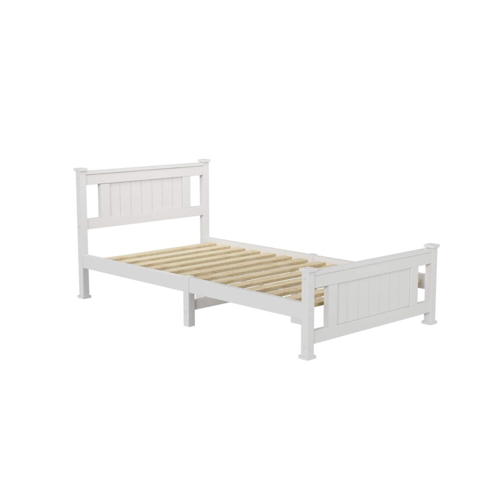King Single Solid Pine Timber Bed Frame-White - SILBERSHELL