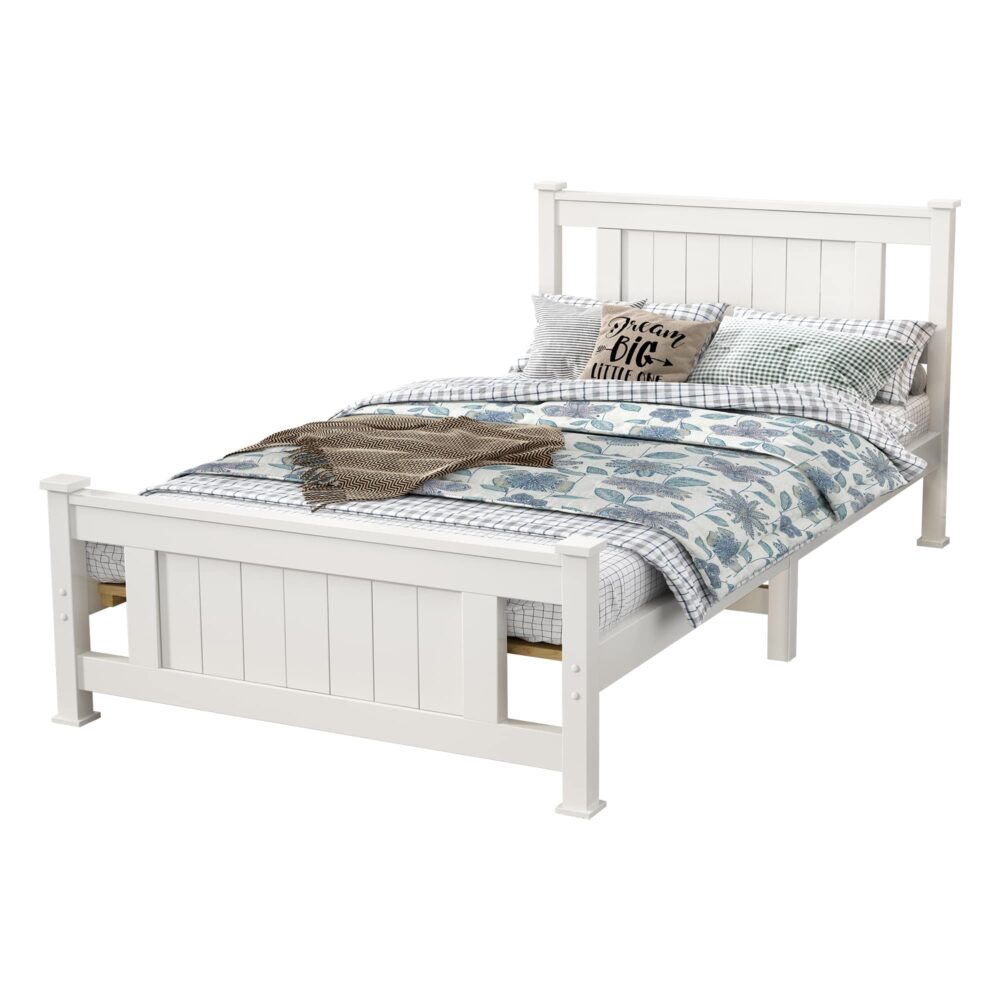 Single Solid Pine Timber Bed Frame-White - SILBERSHELL