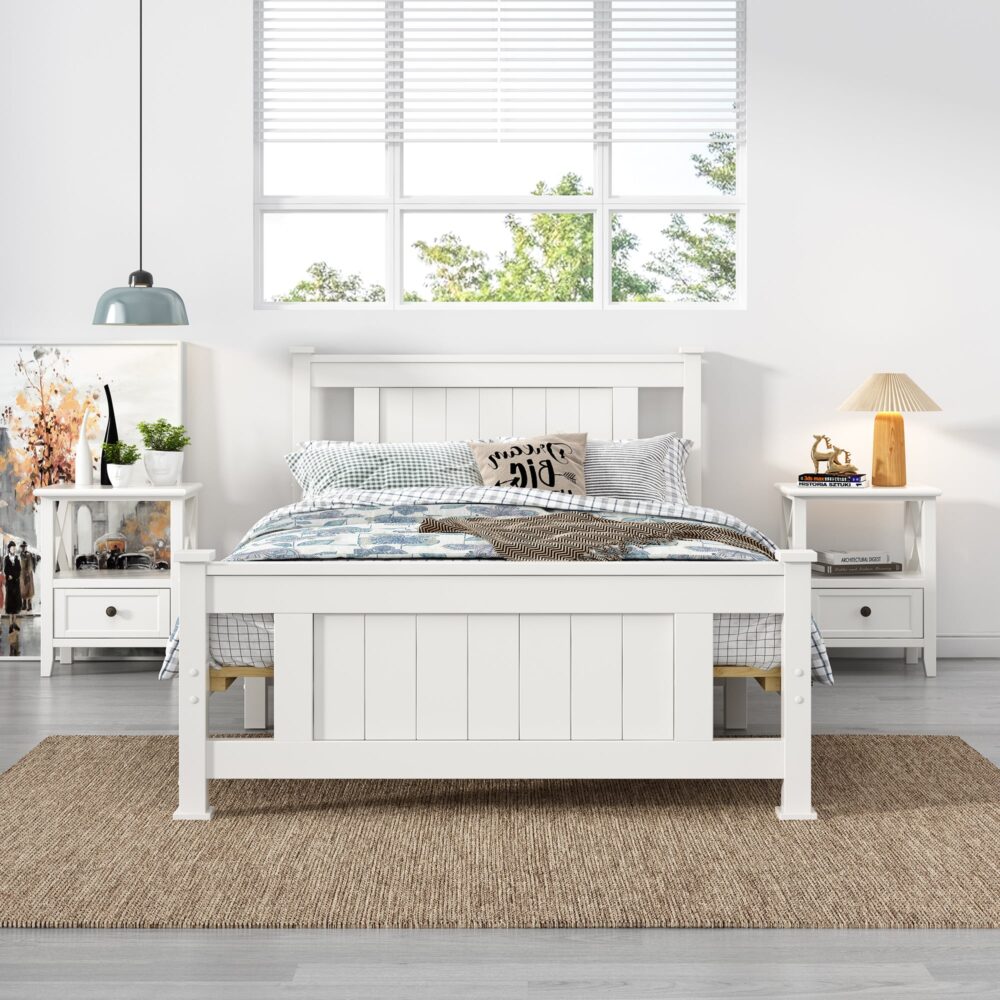 Single Solid Pine Timber Bed Frame-White - SILBERSHELL