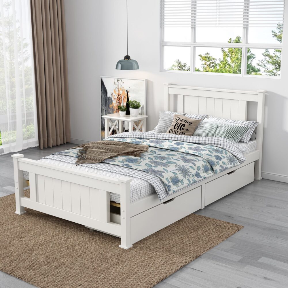 Single Solid Pine Timber Bed Frame-White - SILBERSHELL