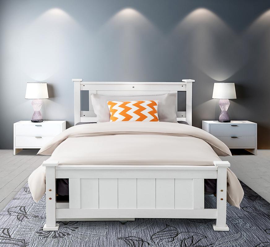 Single Solid Pine Timber Bed Frame-White - SILBERSHELL