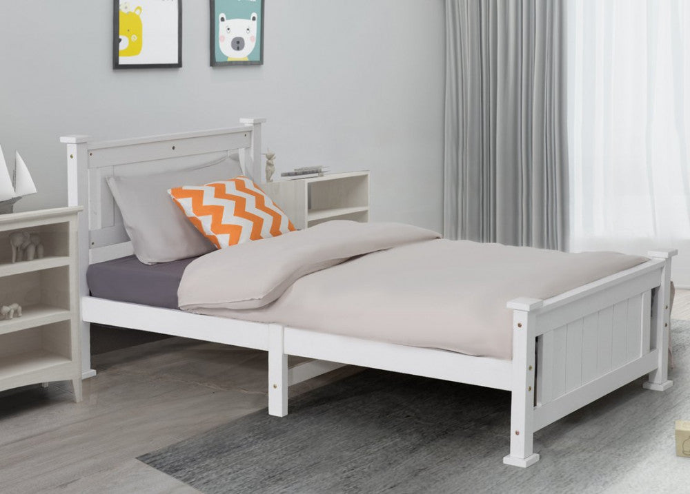 Single Solid Pine Timber Bed Frame-White - SILBERSHELL